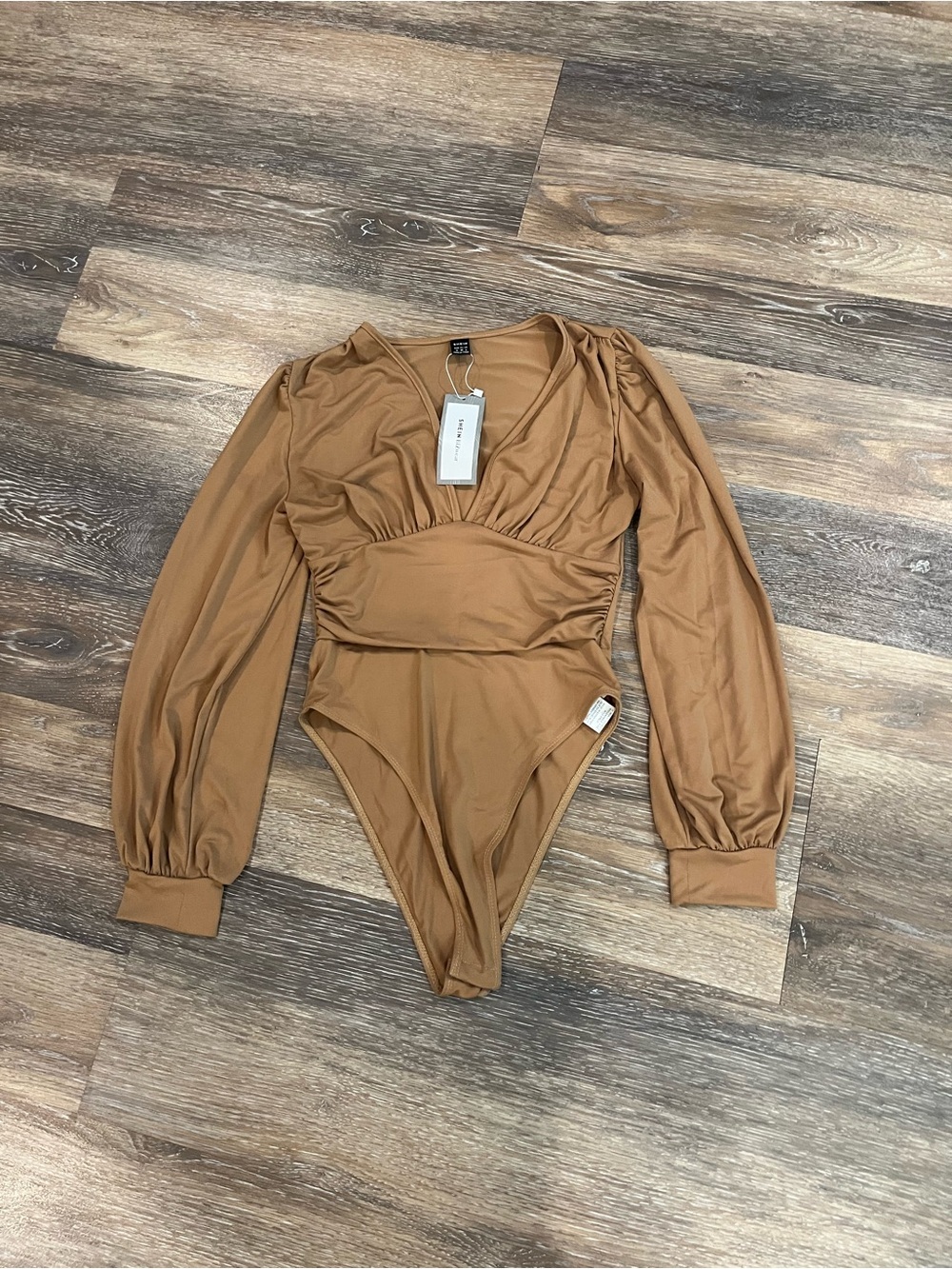 SHEIN Brown Long Sleeve V-Neck Bodysuit